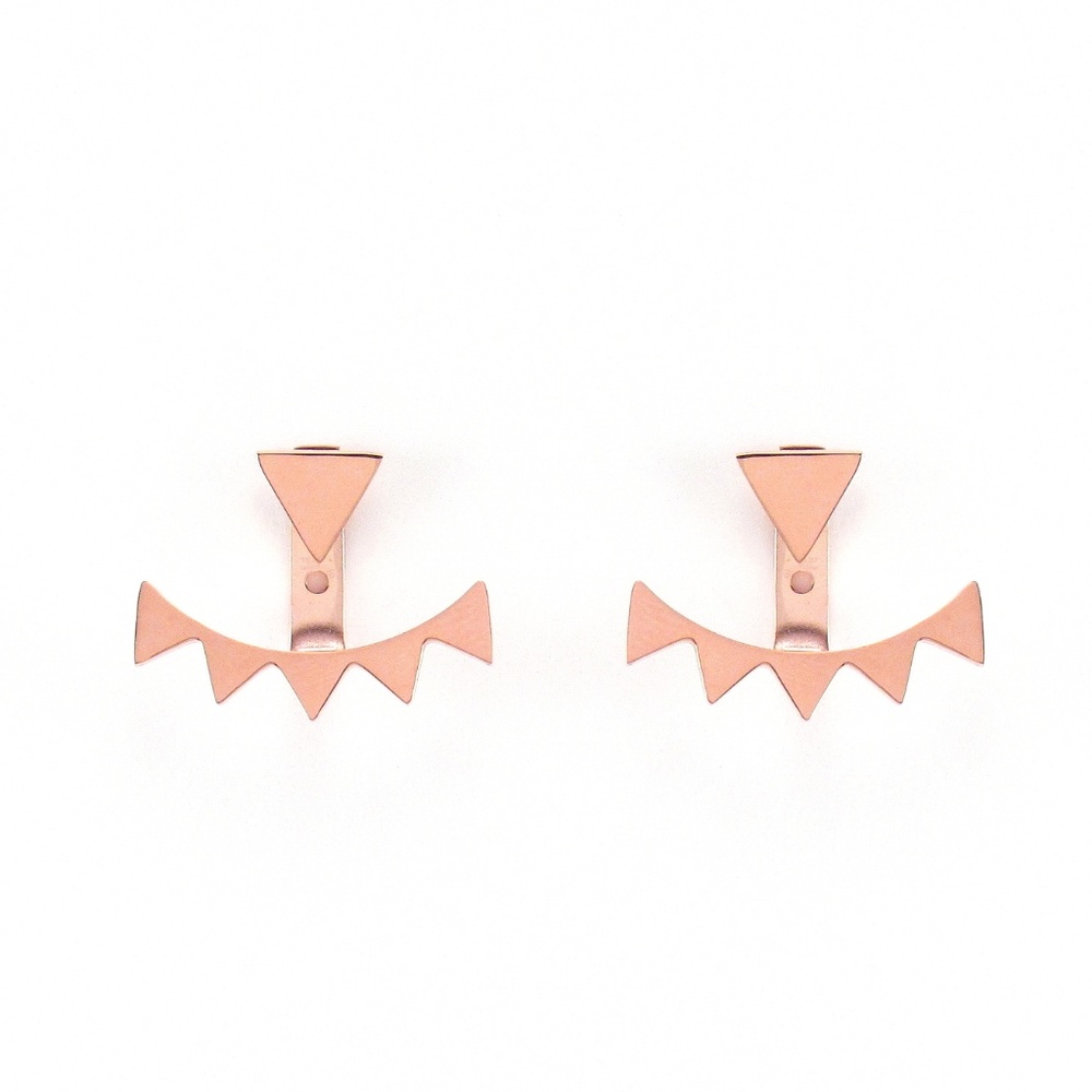 Rose Gold Spike Ear Jacket Earrings Triangle Studs
